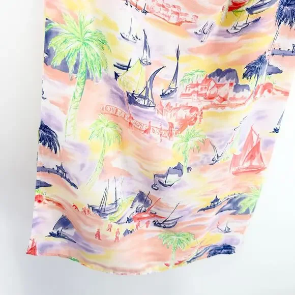 Vtg Bushwacker Brisas Island Watercolor Scenic Maxi Skirt Sz 12 Tropical Lined - Picture 13 of 13